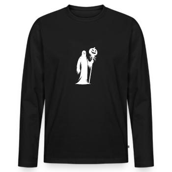 Unheimlicher Zauber Halloween Kürbis - Männer Premium Bio Langarmshirt - Schwarz - Vorne - Nico (187cm)