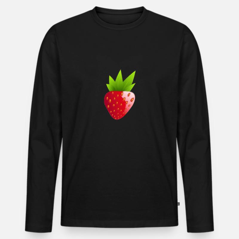 Erdbeere - Männer Premium Bio Langarmshirt - Schwarz
