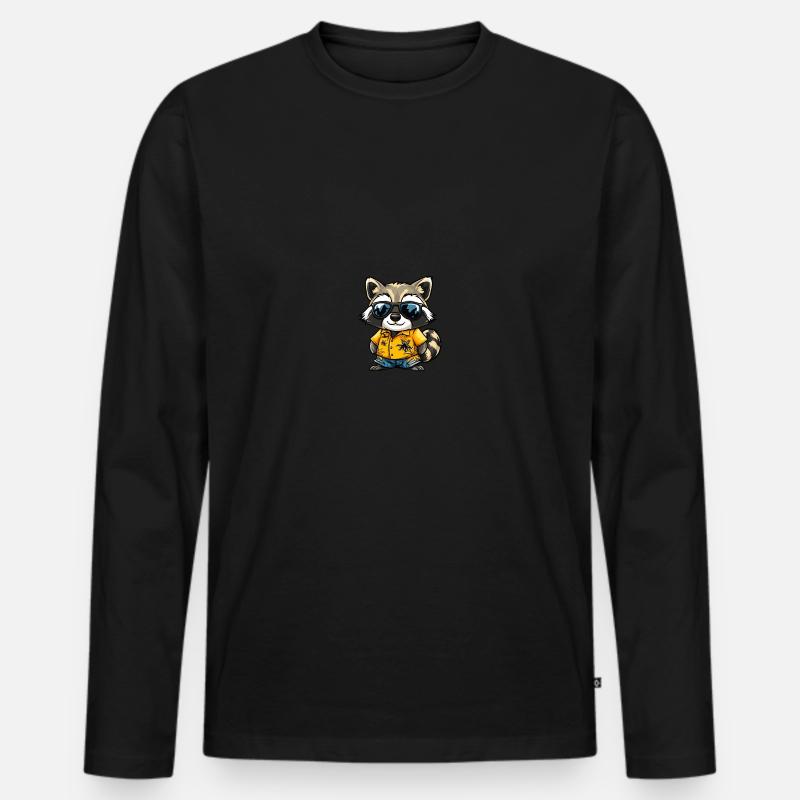 Waschbär Cool Sommer - Männer Premium Bio Langarmshirt - Schwarz