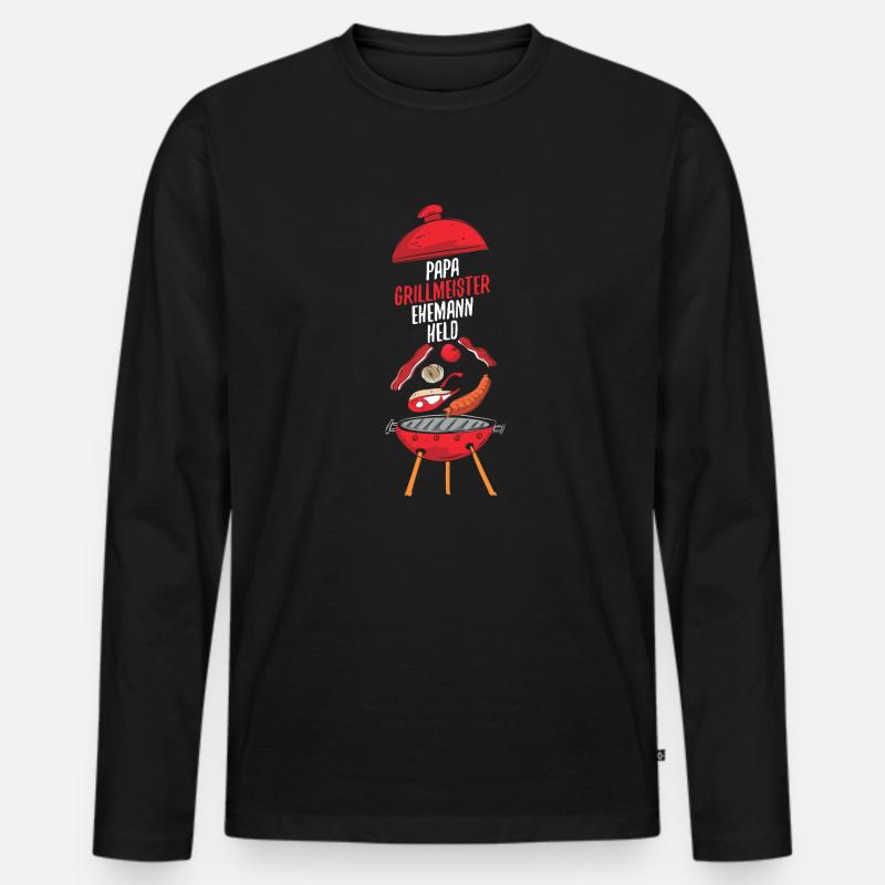 Papa Grillmeister Ehemann Held - Männer Premium Bio Langarmshirt - Schwarz