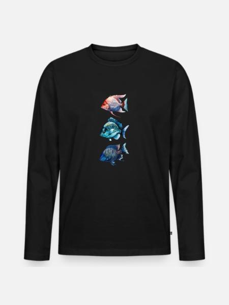 Bunte Meeresfische Trio - Männer Premium Bio Langarmshirt - Schwarz