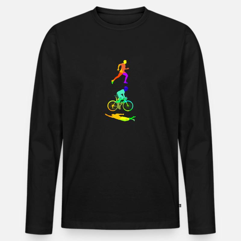 Triathlon Regenbogen Farben Polygon Sport - Männer Premium Bio Langarmshirt - Schwarz