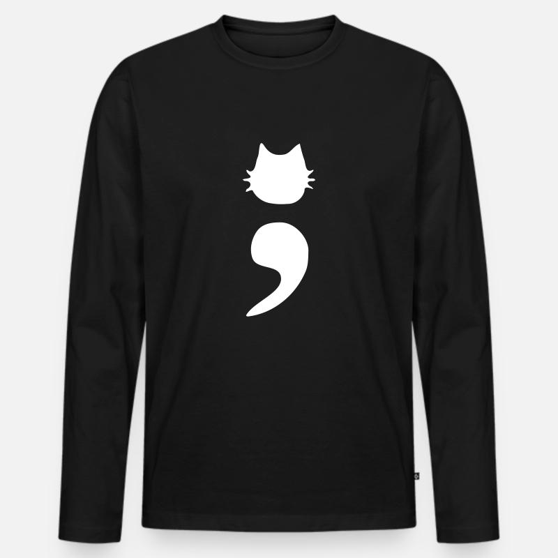 Katze Semikolon - Männer Premium Bio Langarmshirt - Schwarz