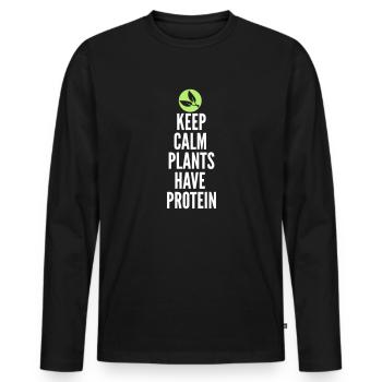 Keep Calm Plants Have Protein - Männer Premium Bio Langarmshirt - Schwarz - Vorne - Nico (187cm)
