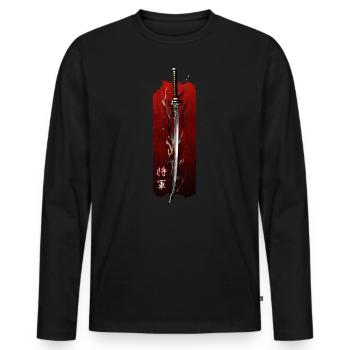 Shoguns Klinge: Die Eleganz des Katanas - Männer Premium Bio Langarmshirt - Schwarz - Vorne - Nico (187cm)