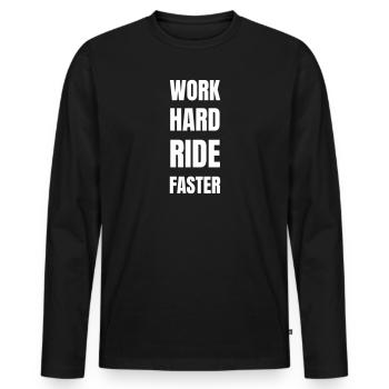 Work hard and drive even faster - Men's Premium Organic Long Sleeve Shirt - black - Front - Nico (187cm)