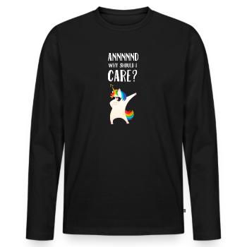Annnnnd Warum sollte ich mich für Einhorn interessieren? - Männer Premium Bio Langarmshirt - Schwarz - Vorne - Nico (187cm)