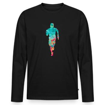 Jogging und Laufen - Männer Premium Bio Langarmshirt - Schwarz - Vorne - Nico (187cm)
