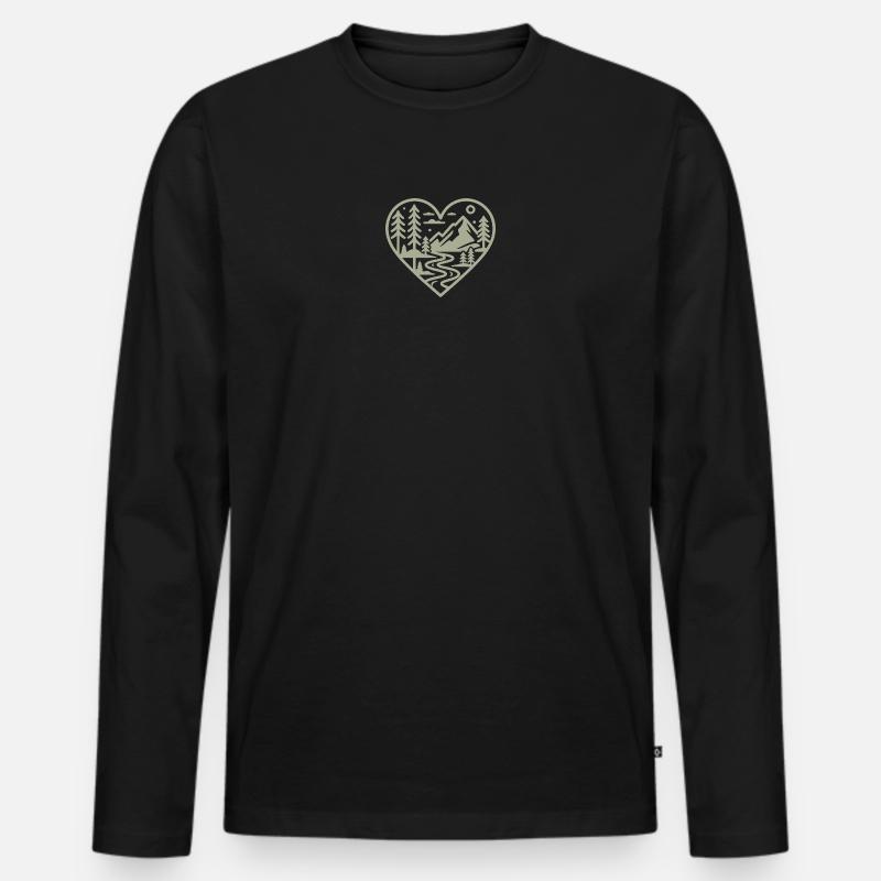 Herzform-Landschaft mit Bergen & Fluss - Männer Premium Bio Langarmshirt - Schwarz