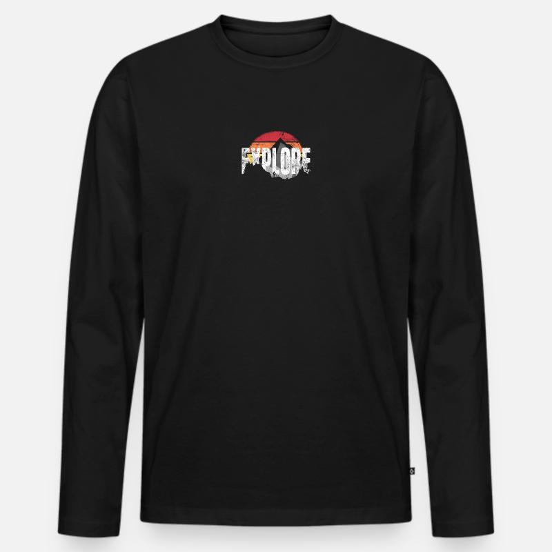 Entdecken Sie das Mountain Sunset Emblem - Männer Premium Bio Langarmshirt - Schwarz