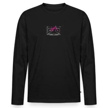 Rosa MTB-Silhouette auf Retro-Tape - Männer Premium Bio Langarmshirt - Schwarz - Vorne - Nico (187cm)