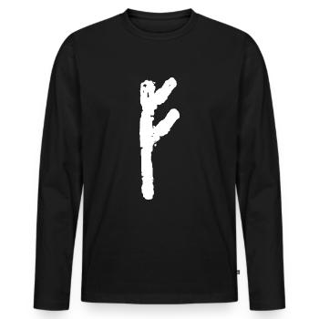 Elder Futhark Rune Fehu - lettre F - T-shirt manches longues Premium bio Homme - noir - Devant - Nico (187cm)