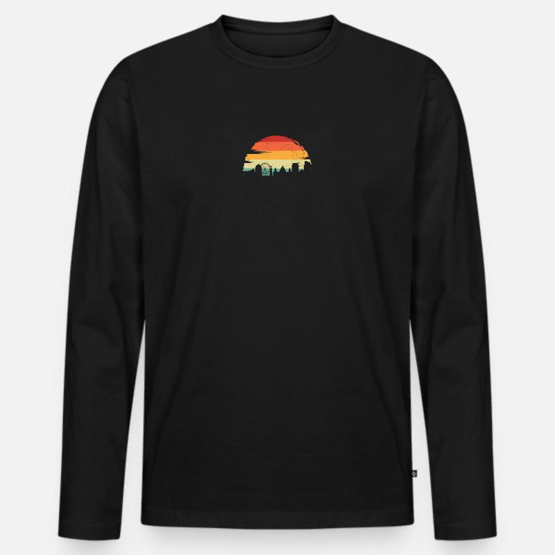 Sonnenuntergang Skyline Silhouette - Männer Premium Bio Langarmshirt - Schwarz