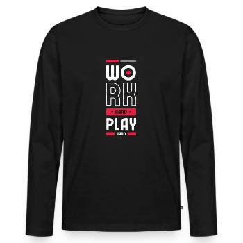 Travaille dur - T-shirt manches longues Premium bio Homme - noir - Devant - Nico (187cm)