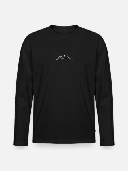 Minimale Berglinie mit roter Sonne - Männer Premium Bio Langarmshirt - Schwarz