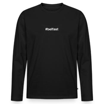 BELFAST Hashtag - Männer Premium Bio Langarmshirt - Schwarz - Vorne - Nico (187cm)