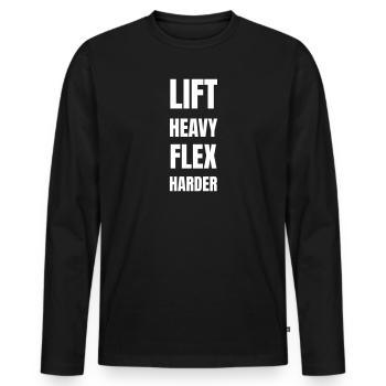 Lift heavy flex harder - Men's Premium Organic Long Sleeve Shirt - black - Front - Nico (187cm)