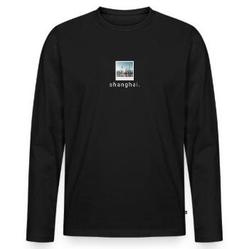 Skyline Shanghai Photo rétro - T-shirt manches longues Premium bio Homme - noir - Devant - Nico (187cm)