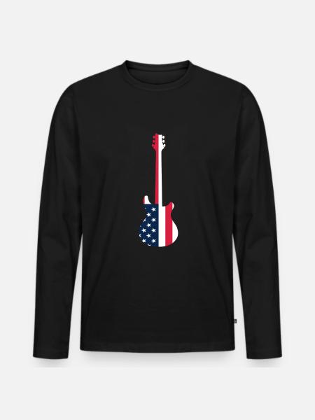 GUITAR WITH AMERICAN FLAG GUITARS - Men's Premium Organic Long Sleeve Shirt - black