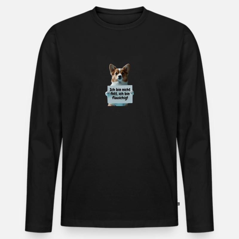Süßer Hund mit Schild - Männer Premium Bio Langarmshirt - Schwarz