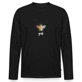 Retro Bee Gentle Biene Be Gentle - Men's Premium Organic Long Sleeve Shirt - black - Front - Nico (187cm)