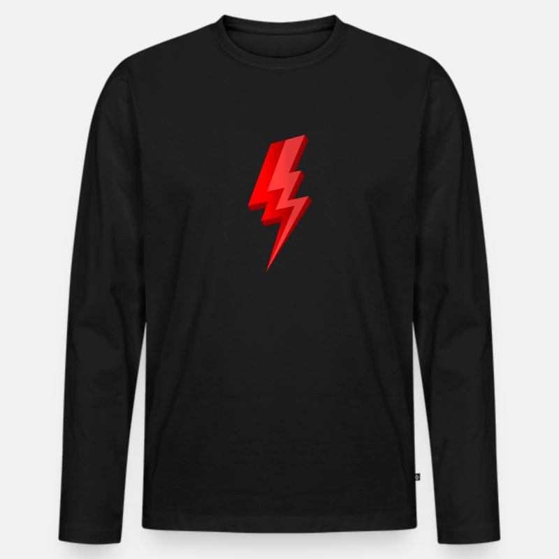 Roter Blitz 3D mit Glanzeffekt - Männer Premium Bio Langarmshirt - Schwarz