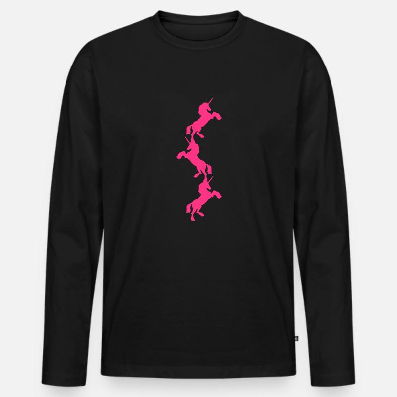 3 Einhörner Turm Muster - Männer Premium Bio Langarmshirt - Schwarz
