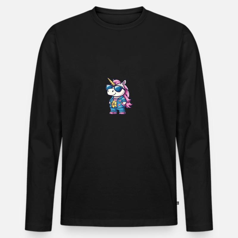 Einhorn Cool Sommer - Männer Premium Bio Langarmshirt - Schwarz