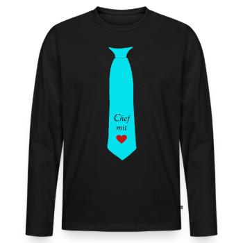 Cravate avec cœur turquoise - T-shirt manches longues Premium bio Homme - noir - Devant - Nico (187cm)