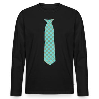 Cravate Faux Imprimé Motif Turquoise - T-shirt manches longues Premium bio Homme - noir - Devant - Nico (187cm)