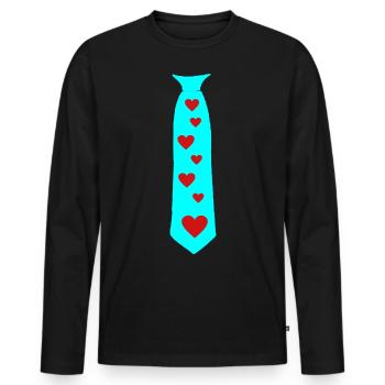 Cravate imprimé cœur - T-shirt manches longues Premium bio Homme - noir - Devant - Nico (187cm)