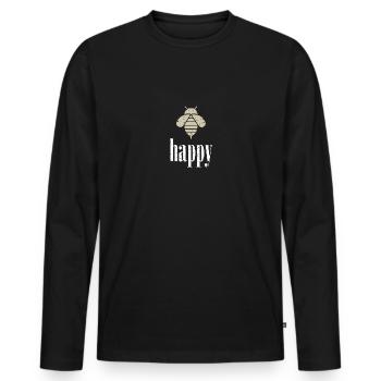 Beige Bee Happy Biene Be Happy - Männer Premium Bio Langarmshirt - Schwarz - Vorne - Nico (187cm)