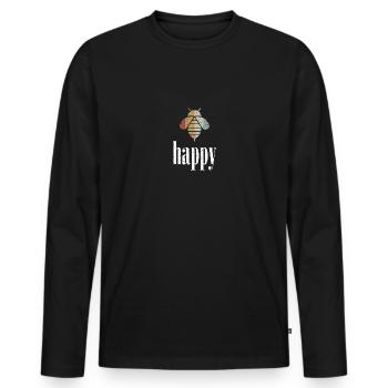 Retro Bee Happy Biene Be Happy - Men's Premium Organic Long Sleeve Shirt - black - Front - Nico (187cm)