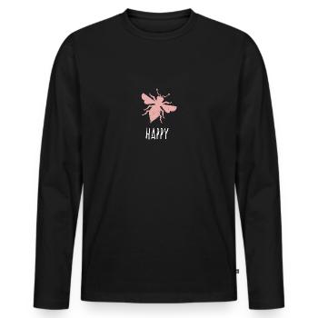 Pink Bee Happy Bee Be Happy - Men's Premium Organic Long Sleeve Shirt - black - Front - Nico (187cm)