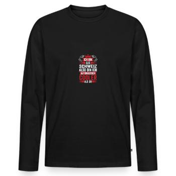 Schweizer Schweiz - Männer Premium Bio Langarmshirt - Schwarz - Vorne - Nico (187cm)