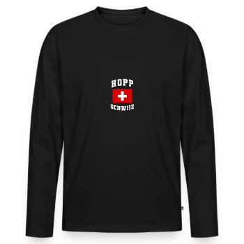 Switzerland Hopp Schwiiz Flag Fanshirt Gift - Men's Premium Organic Long Sleeve Shirt - black - Front - Nico (187cm)
