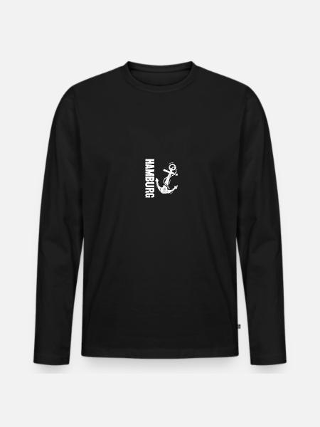 Hamburg Wappen Anker Flagge Geschenk - Männer Premium Bio Langarmshirt - Schwarz