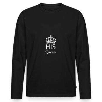 His Queen Partnershirt// Cadeau Couple Anniversaire - T-shirt manches longues Premium bio Homme - noir - Devant - Nico (187cm)