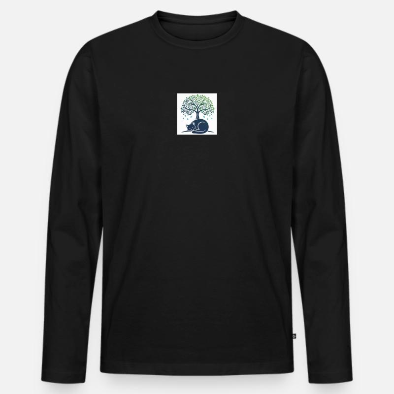 Sleeper cat under tree swirl - Men's Premium Organic Long Sleeve Shirt - black