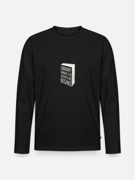 Adventure Begins At Your Library - Männer Premium Bio Langarmshirt - Schwarz