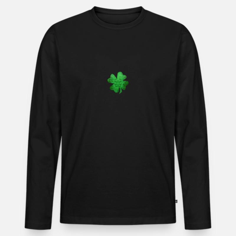 Grüner vierblättriger Kleeblatt - Männer Premium Bio Langarmshirt - Schwarz