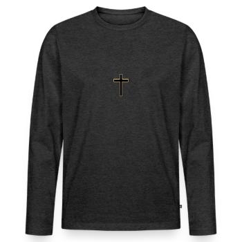 Église croix noire et jaune Jésus-Christ Cool - T-shirt manches longues Premium bio Homme - anthracite chiné - Devant - Nico (187cm)