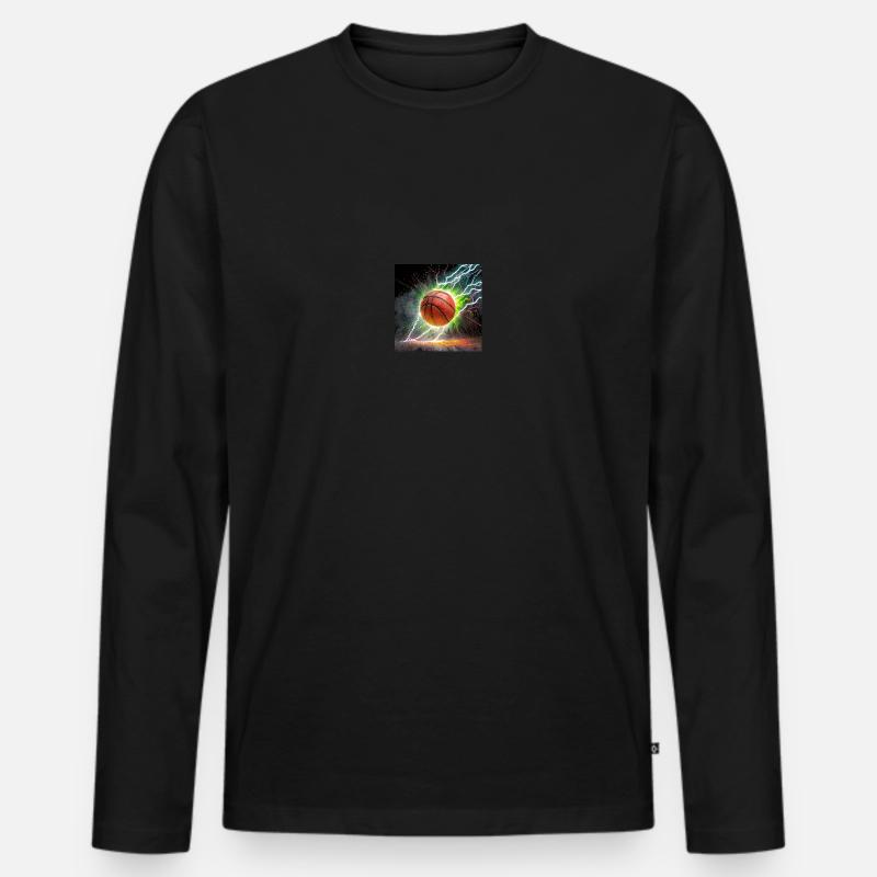 Basketball mit Blitz - Männer Premium Bio Langarmshirt - Schwarz
