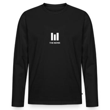 THE REMIX - Männer Premium Bio Langarmshirt - Schwarz - Vorne - Nico (187cm)