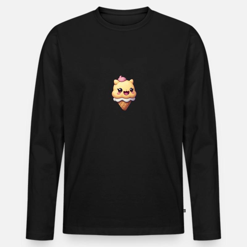 Lächelnde Eiskreation - Männer Premium Bio Langarmshirt - Schwarz