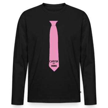 krawatte rosa chefin herz - Männer Premium Bio Langarmshirt - Schwarz - Vorne - Nico (187cm)