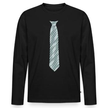 Krawatte - Muster - Schräg - grau - Fakekrawatte - Männer Premium Bio Langarmshirt - Schwarz - Vorne - Nico (187cm)