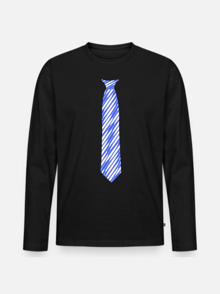 Tie Fake - Oblique Pattern Blue White - Formal - Men's Premium Organic Long Sleeve Shirt - black