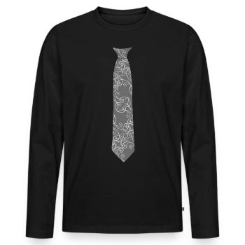 Tie Pattern Gray Fake Tie - Men's Premium Organic Long Sleeve Shirt - black - Front - Nico (187cm)