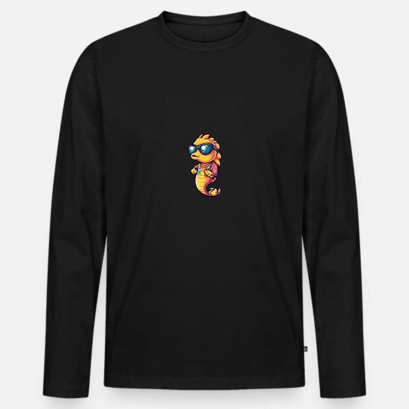 Seepferd Cool Sommer - Männer Premium Bio Langarmshirt - Schwarz
